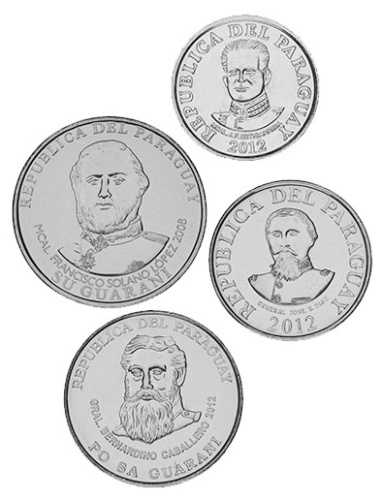 фото Парагвай набор из 4 монет 2007-2012 UNC 50, 100, 500, 1000 гуарани