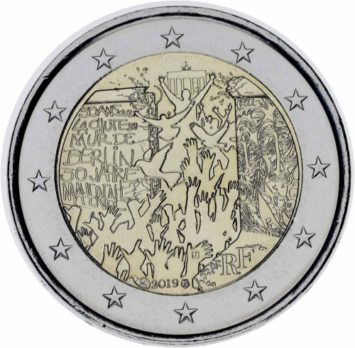 фото Франция 2 евро 2019 Биметалл UNC Берлинская стена