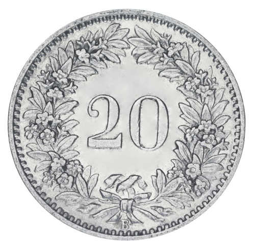 фото Швейцария 20 раппен 1920 F-VF
