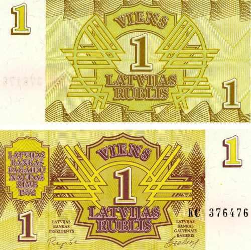 фото Латвия 1 рубль 1992 UNC (P35)
