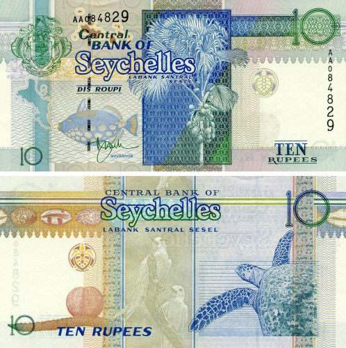фото Сейшельские острова 10 рупий 1998 UNC Птицы Черепаха (P360)