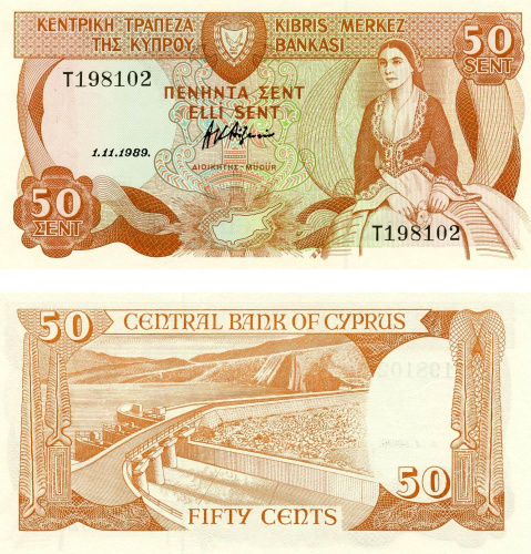 фото Кипр 50 центов 1989 UNC (P52)