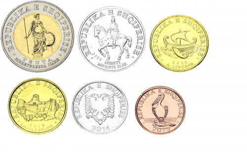 фото Албания набор из 6 монет 2000-2016 UNC 1, 5, 10, 20, 50, 100 лек