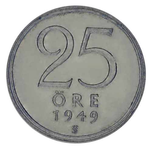 фото Швеция 25 эре 1949 Серебро F-VF (Ag 400, 2,32 грамма)