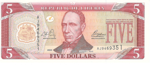 фото Либерия 5 долларов 2003 UNC (P26a)