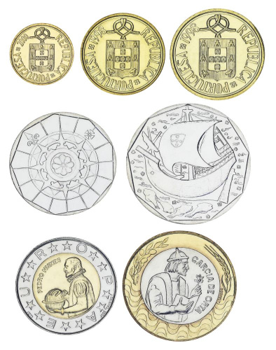 фото Португалия набор из 7 монет 1998-2000 UNC 1, 5, 10, 20, 50, 100, 200 эскудо