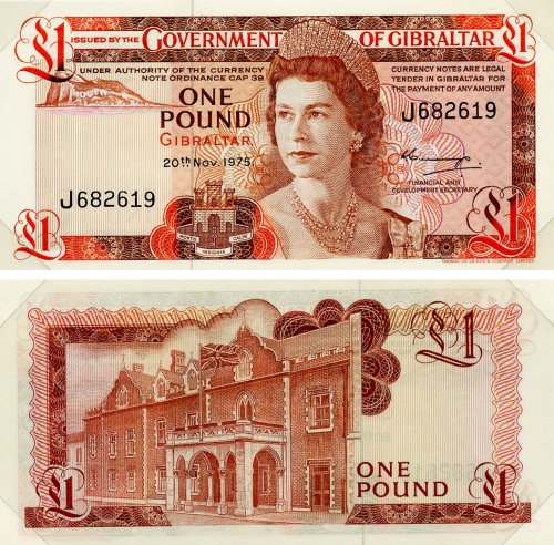 фото Гибралтар 1 фунт 1975 UNC (P20a) в конверте