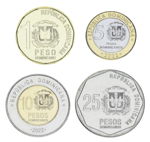 фото Доминикана набор из 4 монет 2020-2023 UNC 1, 5, 10, 25 песо