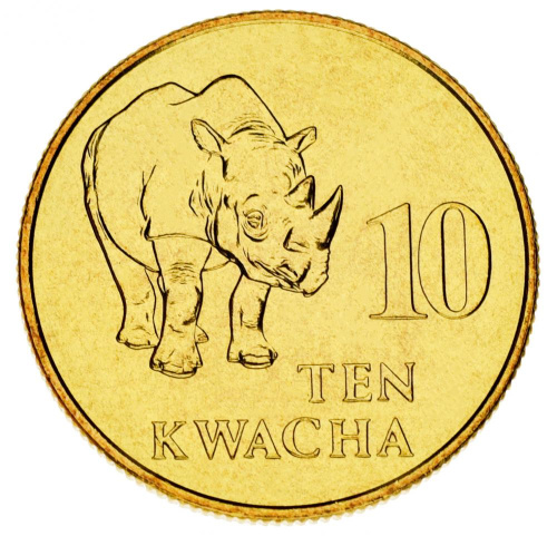 фото Замбия 10 квача 1992 UNC Носорог