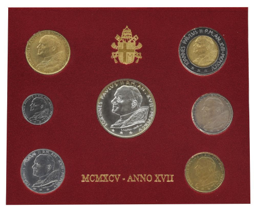 фото Ватикан набор из 7 монет 1995 AU-UNC Римский папа - Иоанн Павел II 17-й год правления