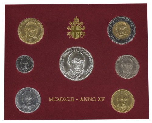 фото Ватикан набор из 7 монет 1993 AU-UNC Римский папа - Иоанн Павел II 15-й год правления