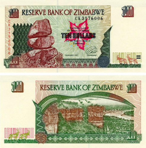 фото Зимбабве 10 долларов 1997 UNC (P6)