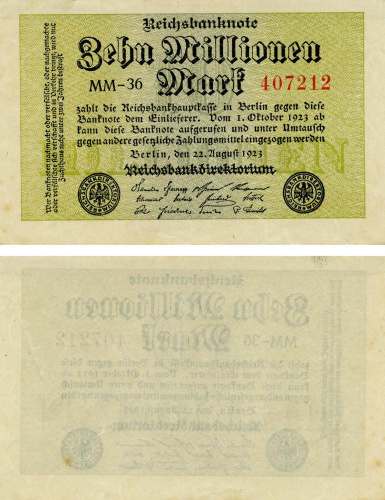 фото Германия 10000000 марок 1923 VF-AU (P106)