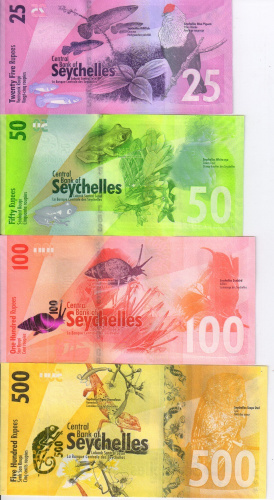 фото Сейшельские острова набор из 4 банкнот 2016 UNC 25, 50, 100, 500 рупий