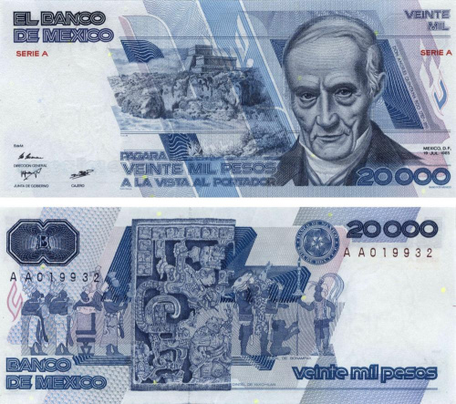 фото Мексика 20000 песо 1985 UNC (P91a)