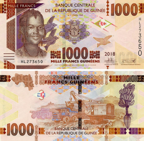 фото Гвинея 1000 франков 2018 UNC (P48)