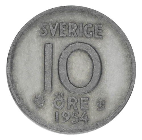 фото Швеция 10 эре 1954 Серебро F-VF (Ag 400, 1,45 грамм)
