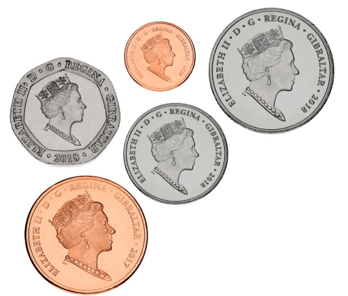фото Гибралтар набор из 5 монет 2017-2018 UNC 1, 2, 5, 10, 20 пенсов