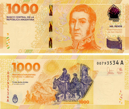 фото Аргентина 1000 песо 2023 UNC (PW367)