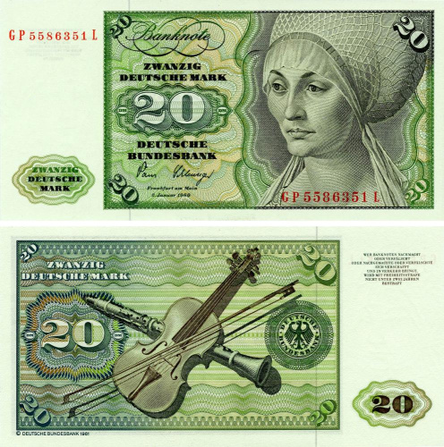 фото Германия 20 марок 1980 UNC ФРГ (P32d)