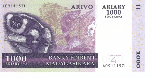 фото Мадагаскар 1000 ариари 2004 UNC Лемур Черепаха (P89)