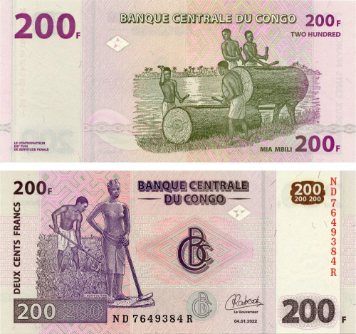 фото Демократическая республика Конго 200 франков 2022 UNC (P99)