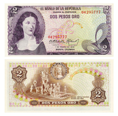 фото Колумбия 2 песо оро 1972 UNC (P413a)