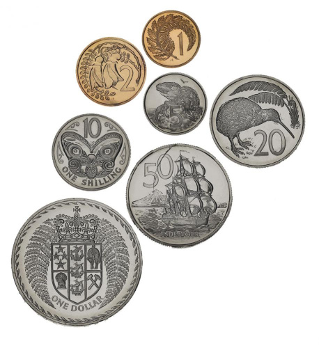 фото Новая Зеландия набор из 7 монет 1967 VF-AU 1, 2, 5, 10, 20, 50 центов, 1 доллар