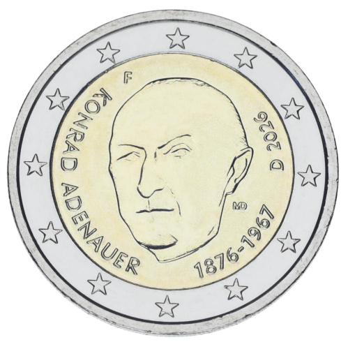 фото Германия 2 евро 2026 Биметалл UNC F Конрад Аденауэр