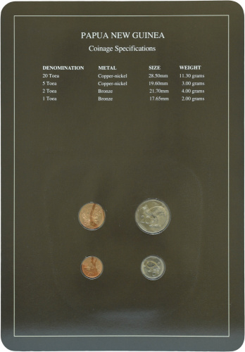 фото Папуа-Новая Гвинея Набор монет 1990 UNC 1, 2, 5, 20 тойе и 1 марка в сувенирной упаковке
