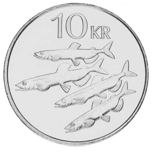 фото Исландия 10 крон 2008 AU-UNC Рыба
