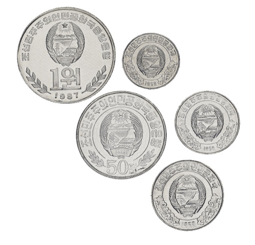 фото Северная Корея набор из 5 монет 1959-1987 UNC 1, 5, 10, 50 чон, 1 вон