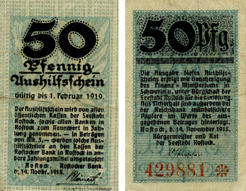 фото Германия Нотгельд  50 пфеннигов 1918  F-VF  Росток
