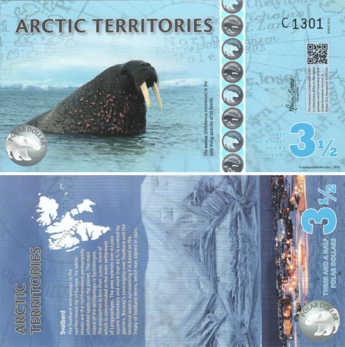 фото Арктика 3,5 полярных доллара 2014 UNC Животное - Морж
