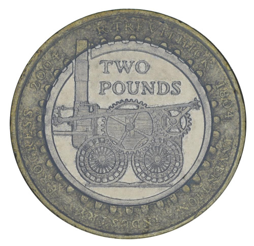 фото Великобритания 2 фунта 2004 Биметалл F-VF 200 лет первому паровозу Ричарда Тревесика