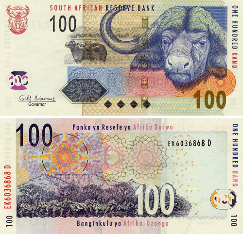 фото ЮАР 100 ранд 2005 UNC Буйвол (P131a)