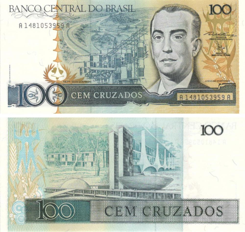 фото Бразилия 100 крузадо 1987 UNC (P211)
