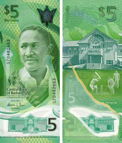 фото Барбадос 5 долларов 2022 Полимер UNC (PW81)