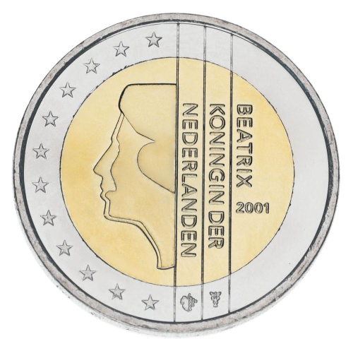 фото Нидерланды 2 евро 2001 Биметалл AU-UNC