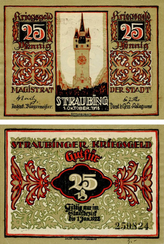 фото Германия Нотгельд  25 пфеннигов  1922 F-VF Штраубинг