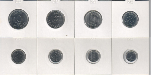 фото Бразилия набор из 8 монет 1986-1988 UNC 1, 5, 10, 20, 50 сентаво, 1, 5, 10 крузадос