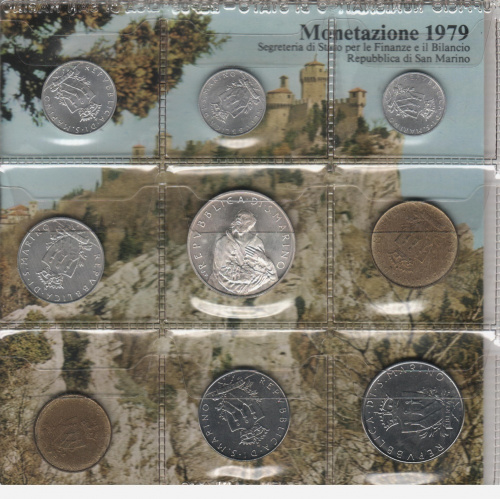 фото Сан-Марино набор из 9 монет 1979 UNC 1, 2, 5, 10, 20, 50, 100, 200, 500 лир (серебро)