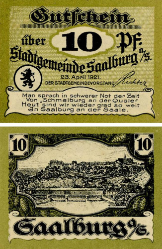 фото Германия Нотгельд  10 пфеннигов 1921  F-VF Заальбург
