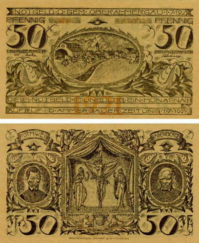 фото Германия Нотгельд  50 пфеннигов 1921 F-VF Обераммергау