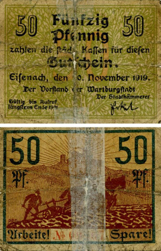 фото Германия Нотгельд  50 пфеннигов 1919 G-VG Айзенах