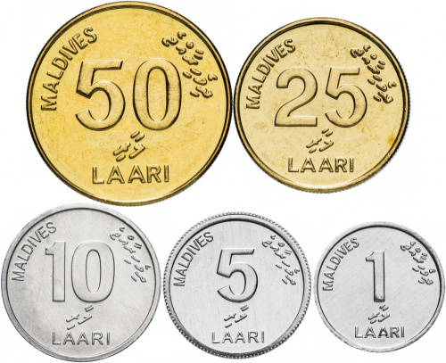 фото Мальдивы набор из 5 монет 2008-2012 UNC 1, 5, 10, 25, 50 лаари