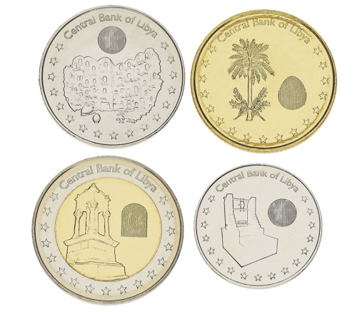 фото Ливия набор из 4 монет 2014 UNC 50, 100 дирхамов, 1/4, 1/2 динаров