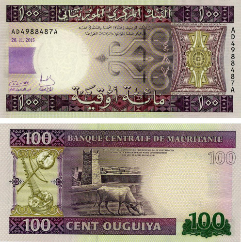 фото Мавритания 100 угий 2015 UNC Корова (P16b)