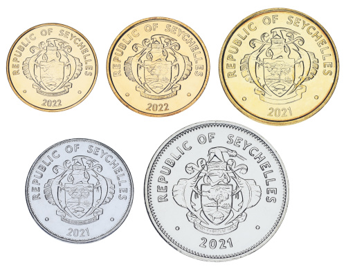 фото Сейшельские острова набор из 5 монет 2021-2022 AU-UNC 1, 5, 10, 25 центов, 1 рупии