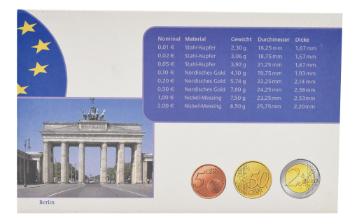 фото Германия набор из 8 монет евро 2003 UNC A 1, 2, 5, 10, 20, 50 евроцентов, 1, 2 евро в сувенирной упаковке